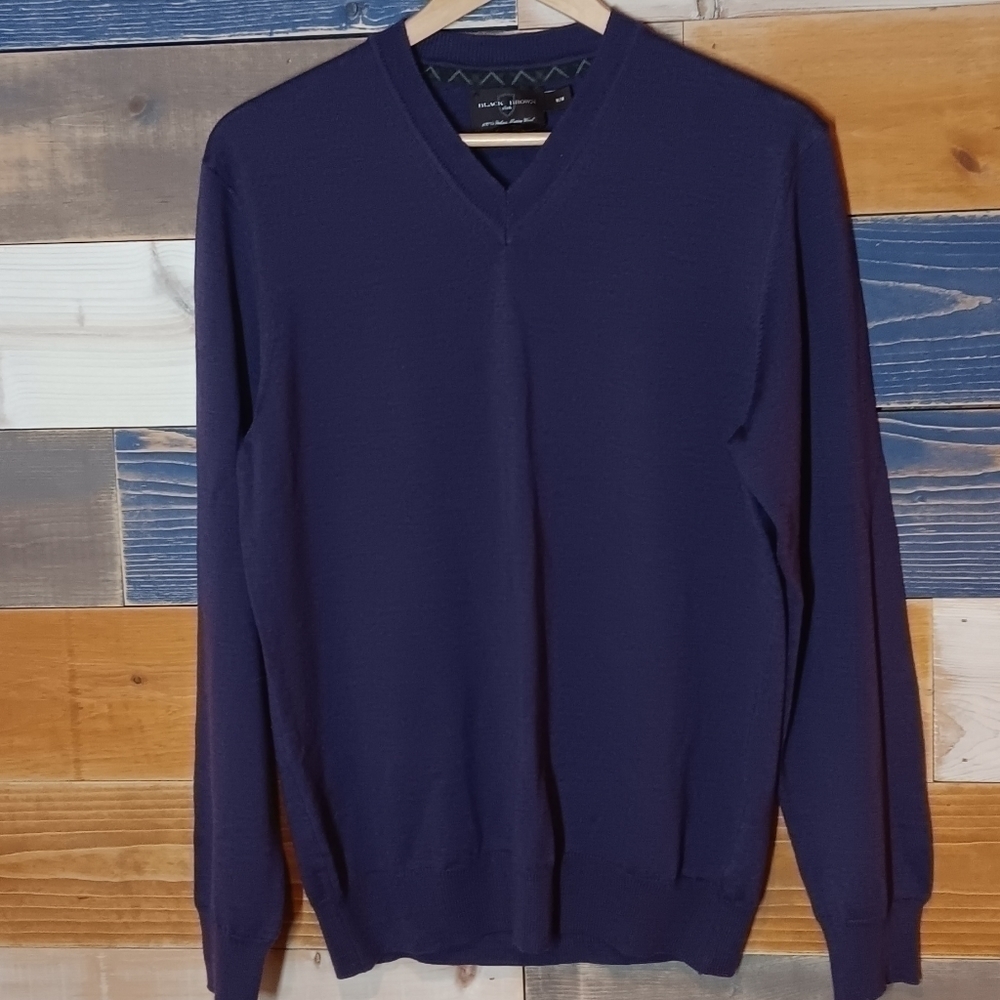 Black Brown 1826 M Made it Italy Merino Wool v-neck sweater purple